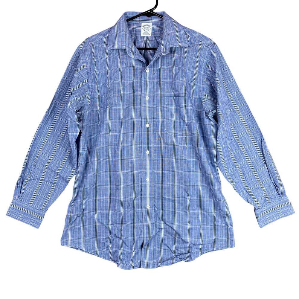 Brooks Brothers Mens Shirt Blue Plaid Classic Non Iron Supima Cotton 15.5-32 (M)